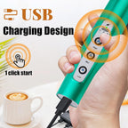 Nahida Turquoise Milk Frother Wand for Coffee, Frother Handheld Rechargeable Electric Whisk with 3 Heads 3 Speeds Drink Mixer Coffee Frother Foam Maker For Latte, Cappuccino, Hot Chocolate, Egg