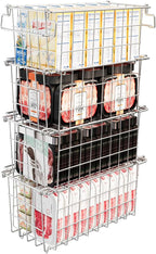 Freezer Organizer Bins - Fit 10 to 20 Cu.FT Deep Freezer, Stackable Chest Freezer Organizer Sort Frozen Food and Easily Get with Handle, 4 Pack Chest Freezer Bins