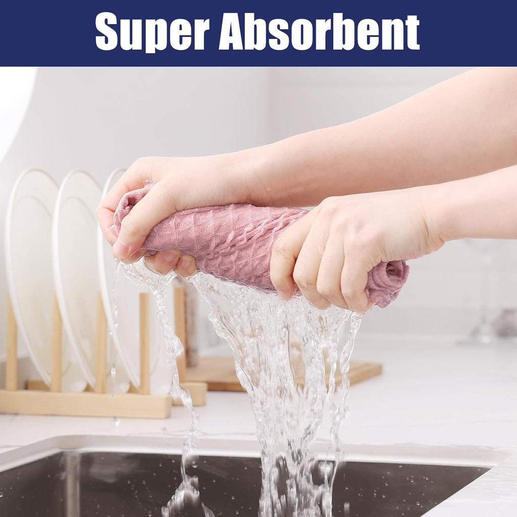 Homaxy Microfiber Waffle Weave Kitchen Towels, 16 x 28 Inch Ultra Absorbent and Solid Color Dish Towels, 8 Pack, Pink