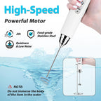 Milk Frother with Stand Rechargeable-Handheld Coffee Frother with 3 Stainless Whisks 3 Speed Adjustable, Electric Whisk Drink Mixer, Foam Maker Blender for Matcha Latte Cappuccino Chocolate