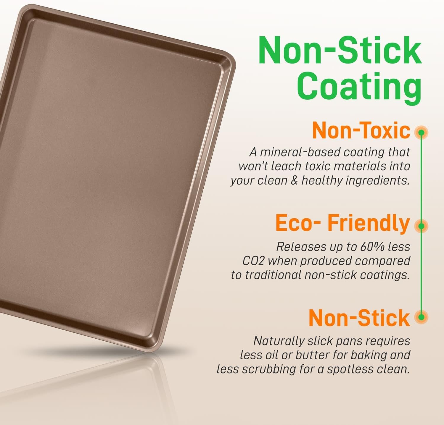 NutriChef 3-Piece Nonstick Baking Pans Set - Thick Carbon Steel Oven Bake Trays - Includes XL, Medium, & Small Sizes - Versatile Cookie Sheets for Baking & Roasting, Dishwasher Safe - Gold