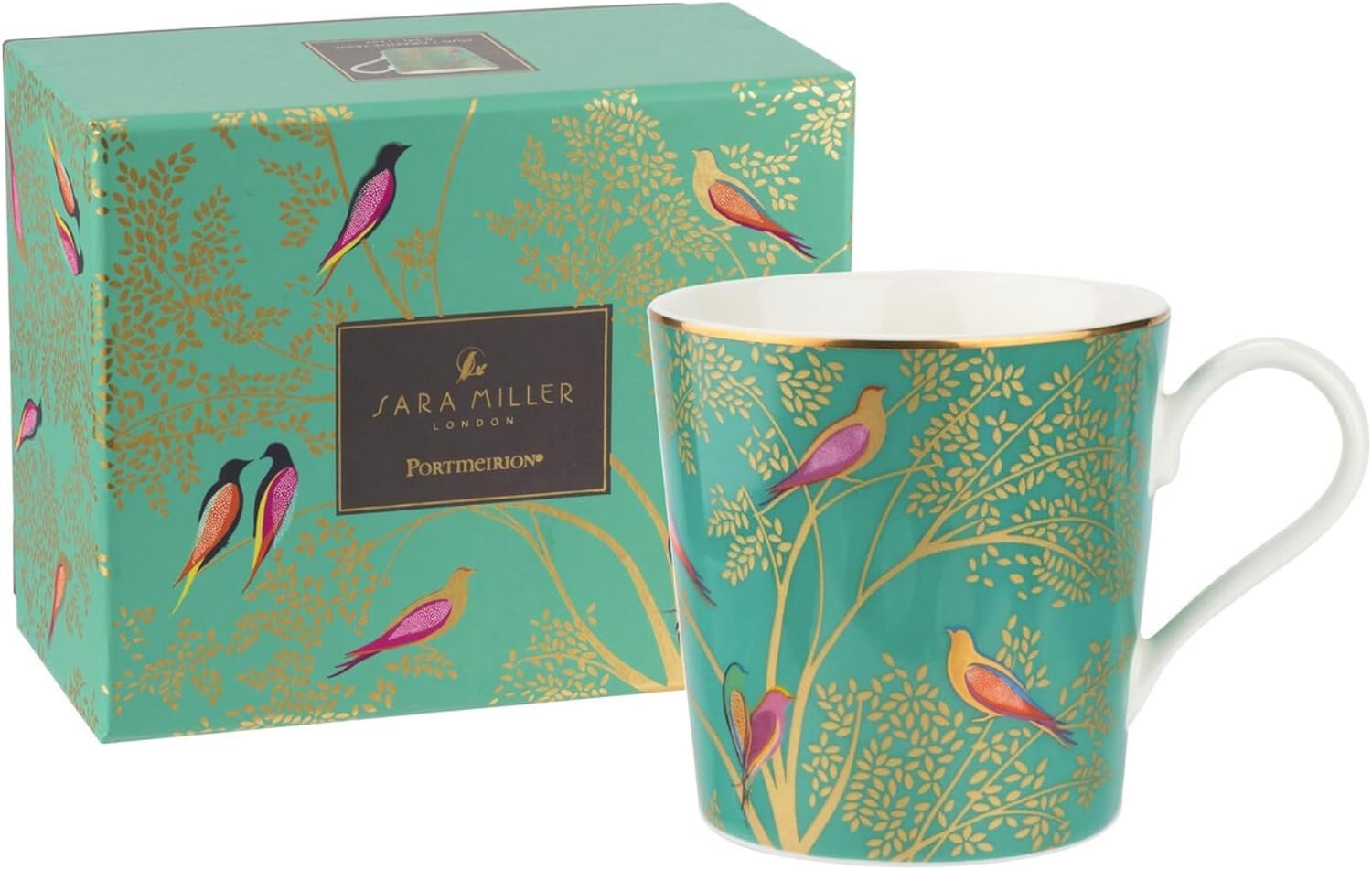 Portmeirion Sara Miller Chelsea 12oz Tea Cup, Emerald Green - Fine China Coffee Mug with Hummingbird Motif - Elegant Tea Party Cup for Afternoon Tea Moments - Great Gift for Her/Mother