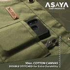 Asaya Chef and BBQ Apron with Bottle Opener and Hand Towel - 10oz Cotton Canvas, Stainless Steel Hardware - Cross Back Straps