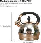 Stainless Steel Whistling Tea Kettle with Metal Capsulated Bottom for Quick Heat Distribution 2.8 Quart
