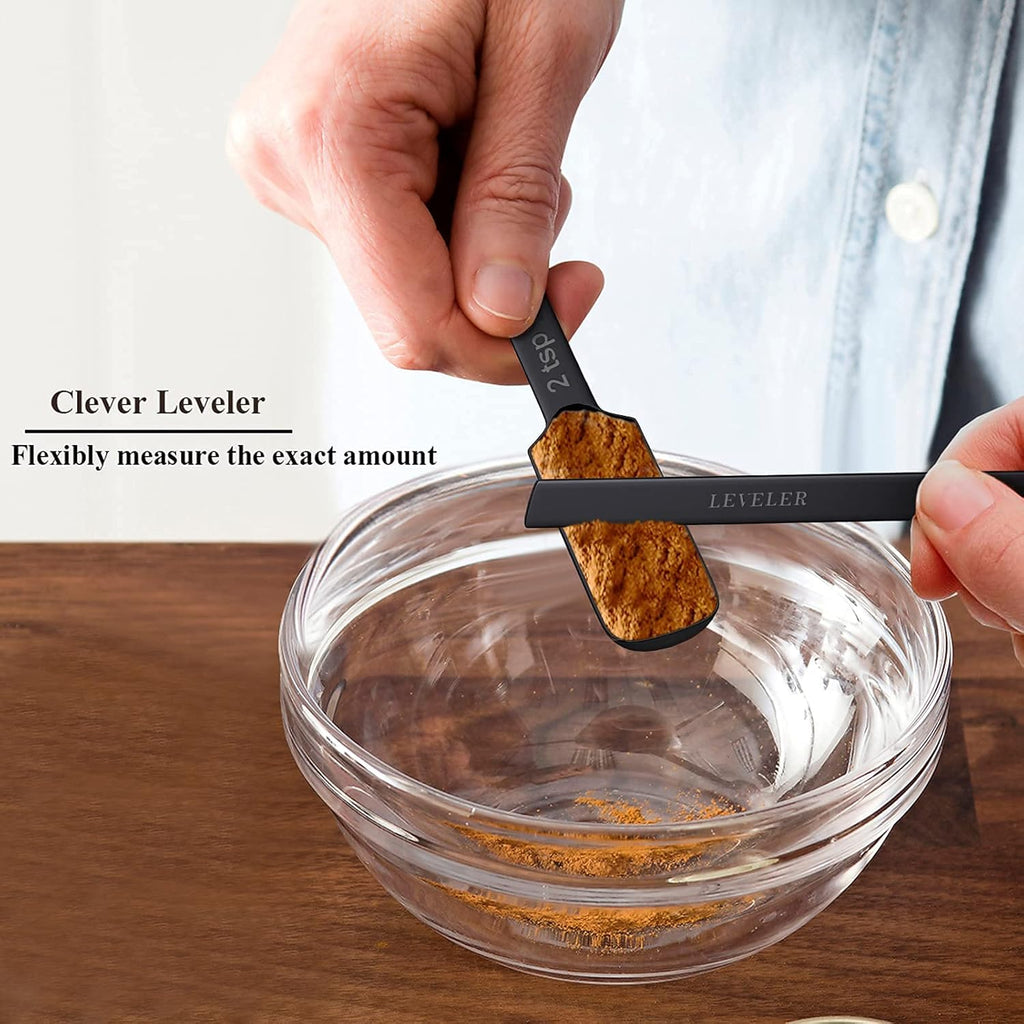 Wildone Black Measuring Cups & Spoons Set of 21 - Includes 7 Stainless Steel Nesting Measuring Cups, 8 Measuring Spoons, 1 Leveler & 5 Mini Measuring Spoons, Ideal for Dry & Liquid Ingredients