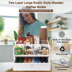 2-Tier Coffee Bar Organizer with Clear Acrylic Top, Built-in Drawer and Leather Handle Pull for Countertop, Stylish Coffee Station Storage Box for Accessories, Pods, Great Gifts for Home