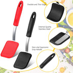 Silicone Cookie Spatula Turner 2 Pack Mini Brownie Spatula Flexible Kitchen Small Silicone Turner for Nonstick Cookware Heat Resistant No Scratch Flipper for Egg Pancake(Black, Red)