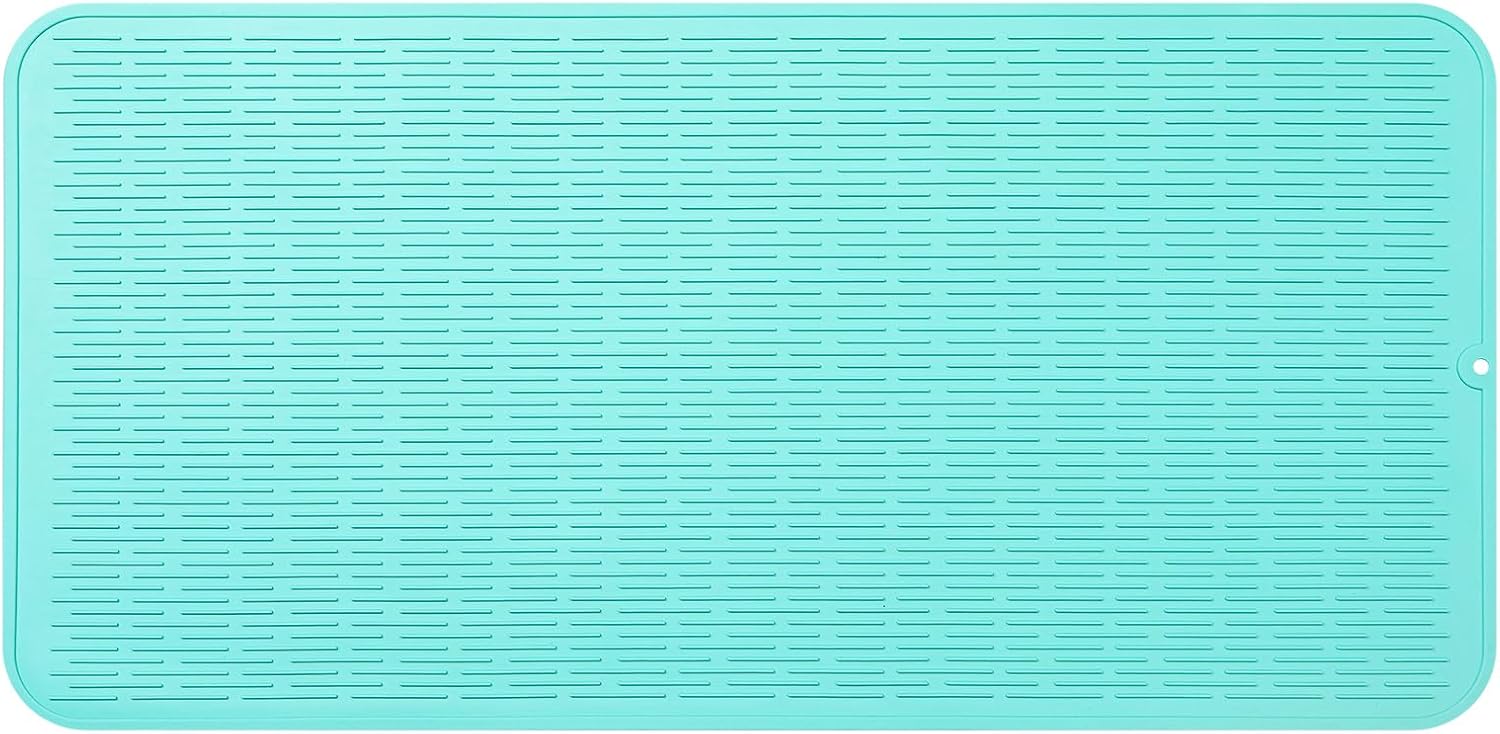 Silicone Dish Drying Mat for Multiple Usage,Easy clean,Eco-friendly,Heat-resistant Silicone Mat for Kitchen Counter or Sink,Refrigerator or Drawer Liner Mint 5XL 36inches x 18inches