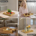 Set of 2 Bamboo Serving Tray with Handles, Decorative Wooden Tray for Breakfast, Dinner, Coffee Table - Portable Bamboo Tray for Ottoman, Kitchen, Living Room Bedroom, Outdoor Scenarios and More