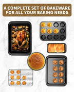 Nonstick Baking Pans Set, 19 PCS Stackable Bakeware Sets, Oven Pan Set Includes Baking Tray, Cookie Sheet, Cake Pans, Loaf Pan, Muffin Pan, Silicone Cups