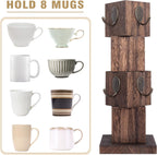 Coffee Mug Holder Tree, Rustic Solid Wood Mug Tree Stand with 8 Hooks, Farmhouse Coffee Cup Holder for Counter, Mug Hanger for Kitchen Organizer, Brown