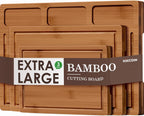Kikcoin Bamboo Cutting Boards for Kitchen, (Set of 3) Kitchen Chopping Board with 3 Built-In Compartments and Juice Groove Heavy Duty Serving Tray Wood Butcher Block and Wooden Carving Board, Brown