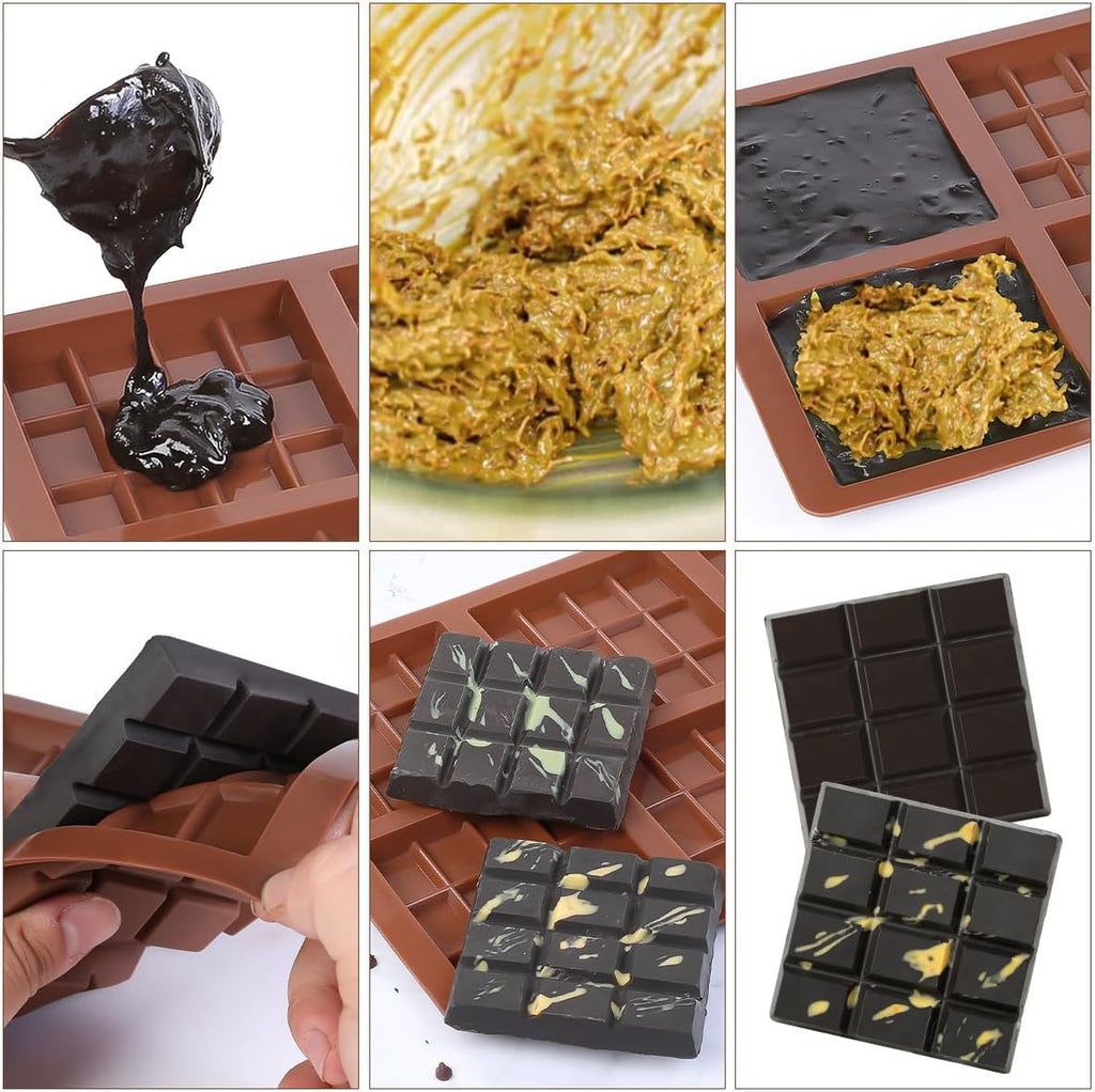 Deep Chocolate Bar Mold, Square Thick Silicone Chocolate Bar Mold for Stuffed Chocolate Bar, Wax Melt, Candy Bar Mold 3 Pack