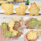 16pcs Animal Cookie Cutter Stamps Set, Lion, Panda, Forest Themed Plunger Stampers for Baking, Plastic Biscuit Molds for DIY Cookies, Cake Decor(J16)