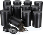 JUXYES 12 Pack Tea Tins Canister with Airtight Double Lids, 16 oz Loose Leaf Tea Storage Airtight Kitchen Canisters Tins Can Box for Storage Loose Tea Coffee Herbs and Spices, Black