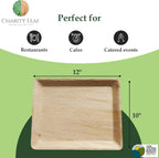Charity Leaf Disposable Palm Leaf 12" x 10" Trays (10 pieces) Bamboo Like Serving Platters, Disposable Boards, Eco-Friendly Dinnerware For Weddings, Catering, Events