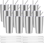 Pandance 20oz Stainless Steel Insulated Tumblers with Lid and Straw Bulk, Double Wall Vacuum Water Cups for Hot & Iced Coffee Drinks Travel Mug (Silver, 12 pack)