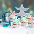 Gyufise 50Pcs Pink Edible Cupcake Cake Toppers Snowflake Cake Decorations for Christmas Winter Frozen Theme Party Supply Decoration Blue Pink