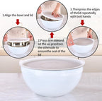 White Mixing Bowls with Lids Set of 7, Stainless Steel Nesting Bowl with Khaki Lid for Non-slip Mixing Prepping Storing Serving, 7 Sizes-7/3.6/2.7/2.1/1.5/1/0.8 QT