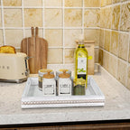 MAONAME Wood Serving Tray, Farmhouse Wooden Tray for Coffee Table, Rustic Square Trays with Beads, Vintage White Decorative Trays for Living Room, Kitchen, 12" X 12" X 1.6"