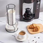 YOLIFE 8oz Porcelain Stackable Cappuccino Cups with Saucers and Metal Stand Set of 4, Coffee cups for Espresso, Specialty Coffee Drinks, Latte, Americano and Tea - White