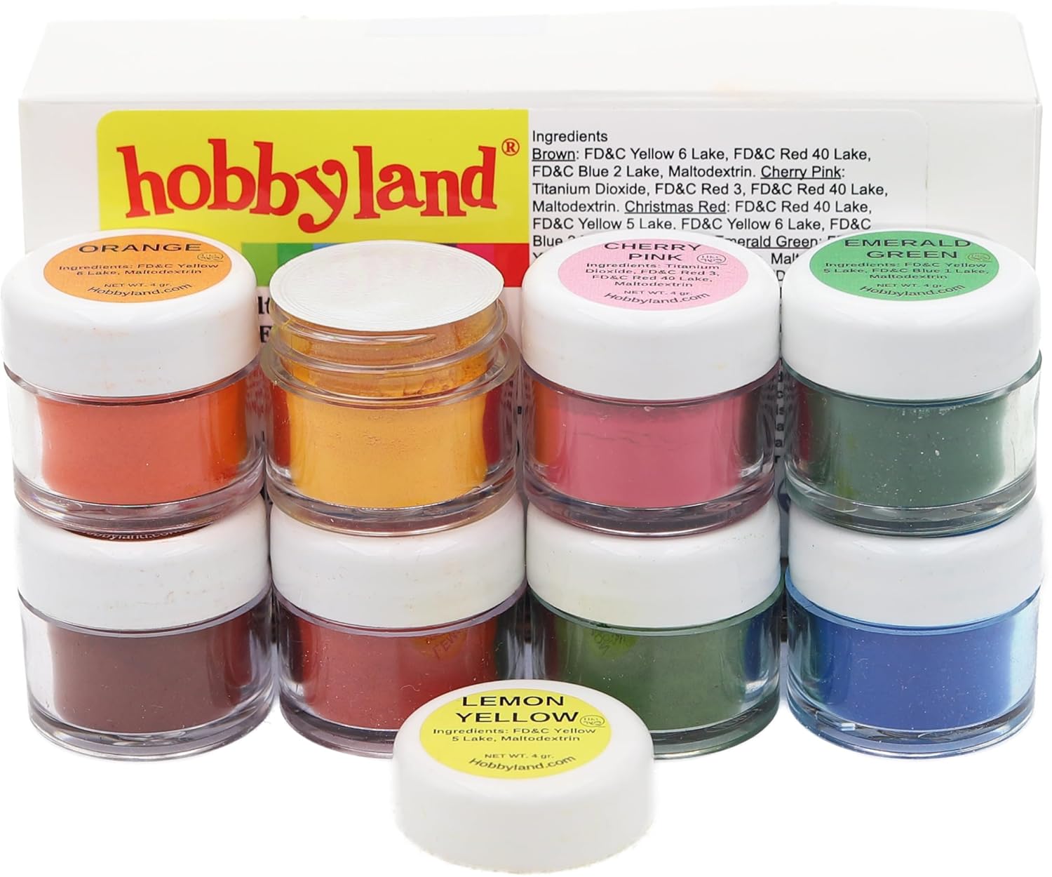Hobbyland Powder Food Color Kit, Specialty Powder Food Coloring Set, 8 Colors, 4 Gram Jars