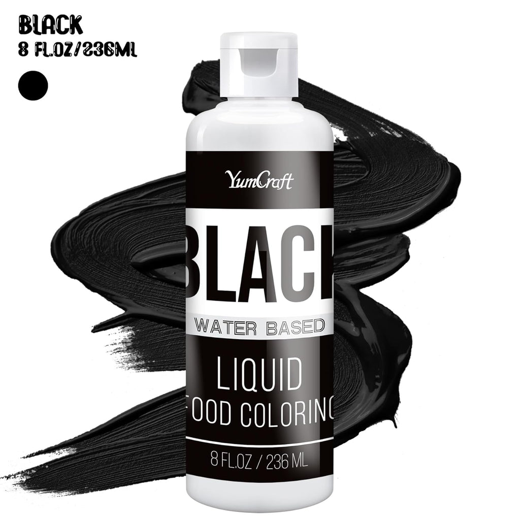 Food Coloring Liquid - Vibrant Color Food Coloring for Cake Decorating, Baking, Easter Egg, Icing - Tasteless Food Color Dye for Fondant, Cooking, Slime, Airbrush (Black, 8 Fl.oz)