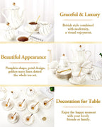 DUJUST 22 pcs White Porcelain Tea Set for 6, Luxury British Style Tea/Coffee Cup Set with Golden Trim, Beautiful Tea Set for Women, Tea Party Set, Gift Package (With a Stand)