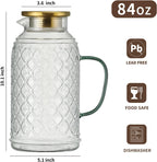 Glass Pitcher with Lid, 2 PACK 84 oz/2.5L Liter Vintage Water Pitcher, Clear Borosilicate Glass Water Carafe for Cold Brew, Coffee, Lemonade, Iced Tea,Beverage, Heat Resistant