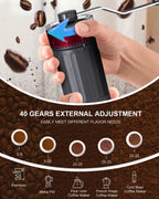CIRCLE JOY Manual Coffee Grinder with 40 Levels External Adjustment and Ceramic Burr, Portable Hand Coffee Grinder Set with Pour Over Coffee Dripper, 50 Count V60 Coffee Filters and Storage Bag