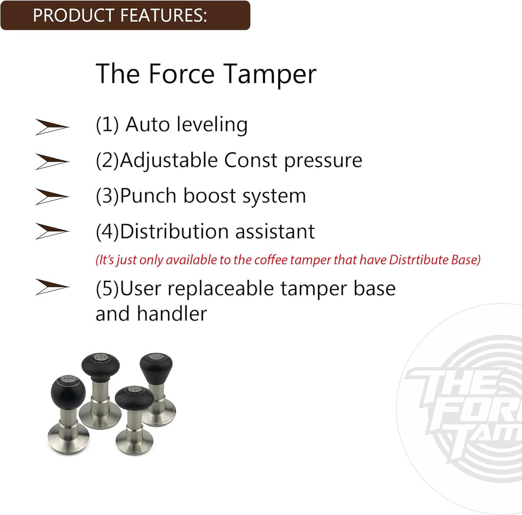 The Force Tamper Automatic Impact Coffee Tamper Adjustable Const Pressure and Autoleveling Extend Set New (Ball, 53.00mm)
