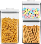 Food Airtight Containers storage with Lids 3 Pack (1800ml + 1200ml + 500ml) One Button Open/POP UP/Kitchen Storage Organization for Coffee Tea Brown Sugar Cereals