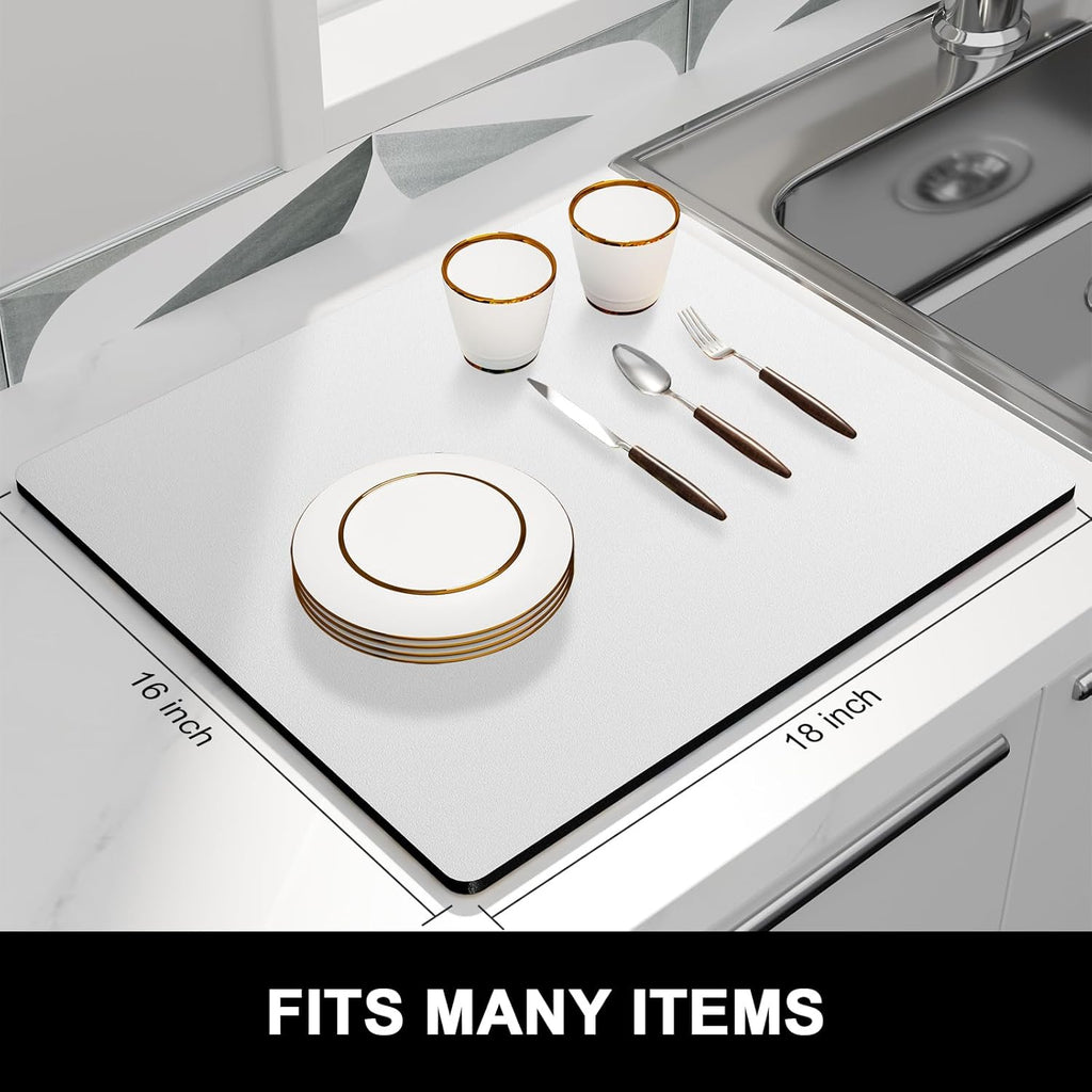 Rnivvi Dish Drying Mat for Kitchen Counter, 16 x 18" Cute Absorbent Heat Resistant Drying Pad with Non-slip Rubber, Coffee Bar Mats for Coffee Machine Dish Rack Kitchen Decor Accessories, Gray