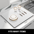 Rnivvi Dish Drying Mat for Kitchen Counter, 16 x 18" Cute Absorbent Heat Resistant Drying Pad with Non-slip Rubber, Coffee Bar Mats for Coffee Machine Dish Rack Kitchen Decor Accessories, Gray