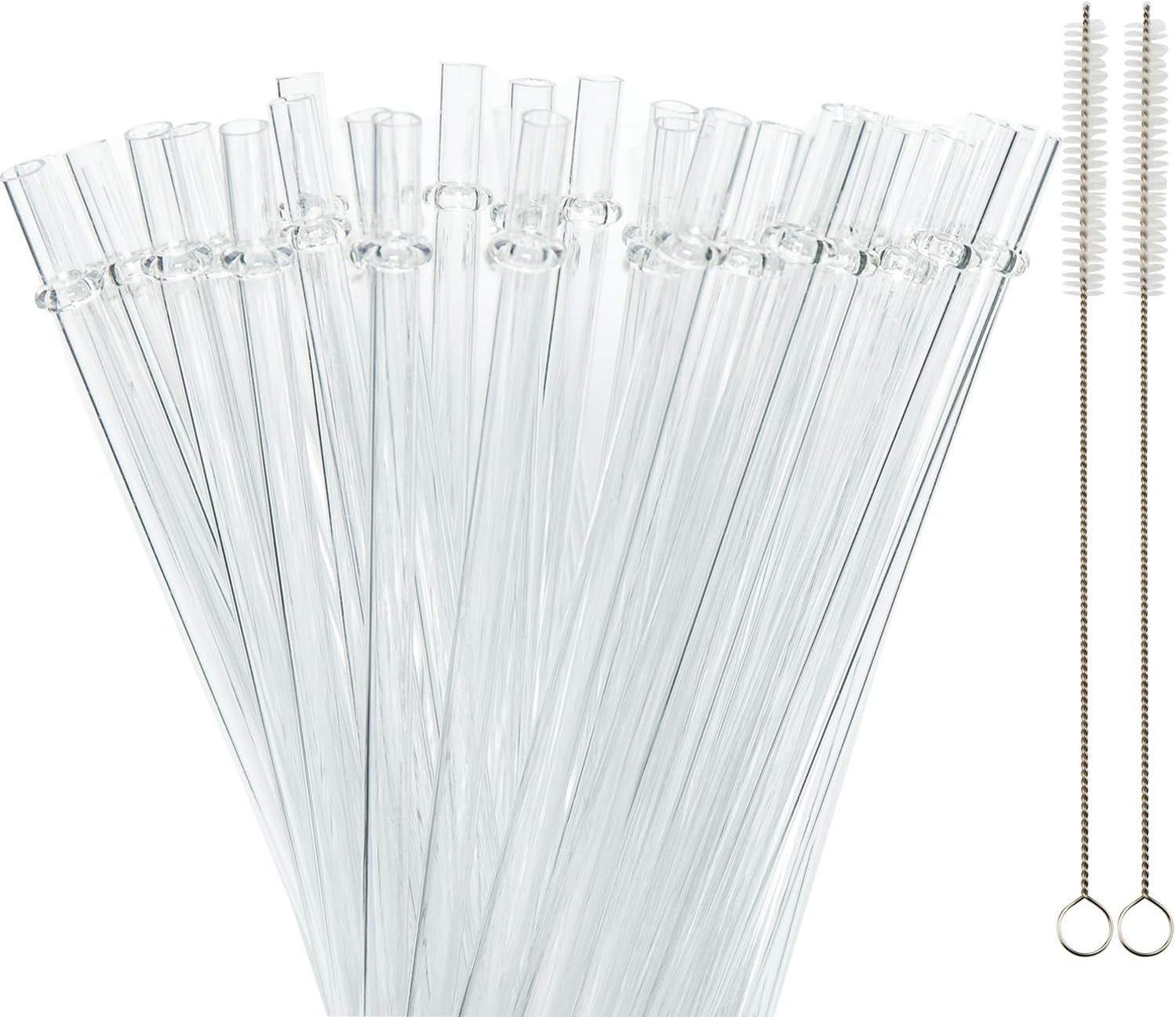 50 Pieces Reusable Straws, BPA-Free, 9" Transparent Hard Plastic Stripe Drinking Straw for Mason Jar Tumbler, Family or Party Use With Cleaning Brush