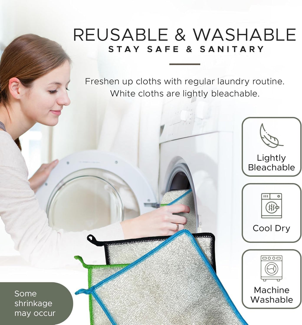 Whiffkitch Dishcloths Dishrags for Kitchen and Household Cleaning 6x7 3-Pack Non-Scratch 2-Ply Weave, Bamboo-Rayon Fabric, Absorbent, Washable, Long-Lasting