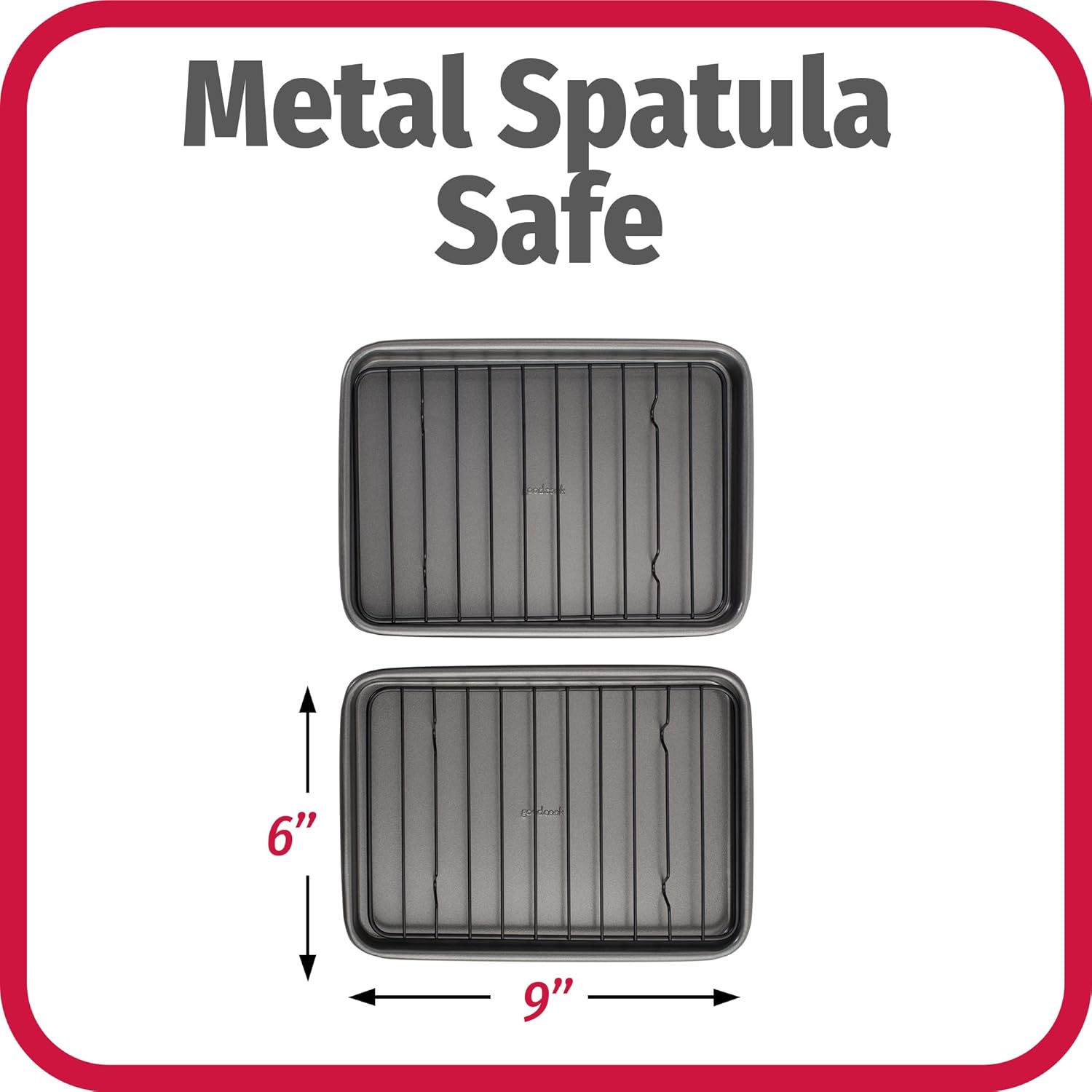 GoodCook Set of 2 Nonstick Steel 9" x 6.2" Toaster Oven Mini Baking Sheets with Racks, Gray