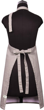 AMOUR INFINI Cotton Solid Aprons for Women with Pocket, Adjustable Strap and Waist Ties Washed Chef Aprons for Cooking, Baking and Gardening (Beige)