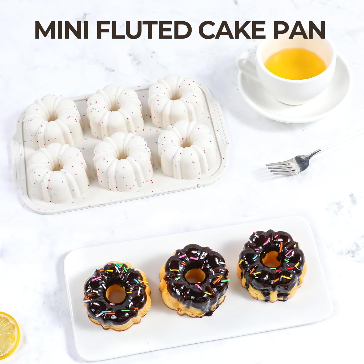 Mini Bundt Cake Pans for Baking, Silicone 6-Cavity Fluted Tube Cake Pan with Metal Reinforced Frame, Nonstick Baking Molds for Cupcake, Brownie, Donuts, Cornbread, Jello