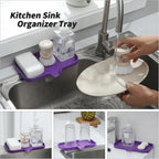 Silicone Bathroom Soap Dishes with Drain Spout-Bathroom and Kitchen Sink Organizer,Sponge Holder,Dish Soap Tray,Perfect for Dispenser,Scrubber,Bottle,Cup on Sink or Counter-Purple 9.6"×5.3"