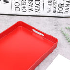 Red Decorative Serving Tray with Handles, Plastic Coffee Table Tray for Outdoor Patio, Living Room, Ottoman, Bathroom Counter, 10.2”*15.7”*1.4”