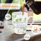 Christian Art Gifts Encouraging Scripture Ceramic Coffee & Tea Mug for Women: Be Still & Know Bible Verse Psalm, Inspirational Microwave/Dishwasher Safe Drinkware, White & Green Leaf Branches, 12 oz.