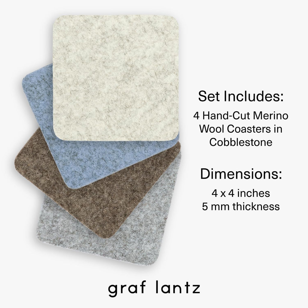 Graf Lantz - Bierfilzl Merino Wool Square Coasters Set of 4 - Cobblestone (4"x4"x5mm) - Absorbs 30% Weight, Natural German Wool - Heat Resistant, Sustainable, Reusable - Home Decor, Coffee Table Decor