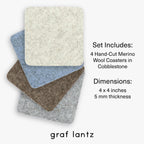 Graf Lantz - Bierfilzl Merino Wool Square Coasters Set of 4 - Cobblestone (4"x4"x5mm) - Absorbs 30% Weight, Natural German Wool - Heat Resistant, Sustainable, Reusable - Home Decor, Coffee Table Decor
