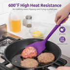 600ºF Heat Resistant Silicone Turner: U-Taste 13.6in Solid Kitchen Spatula Flipper, Food Grade Flexible & Thin Rubber Seamless Cooking Utensil for Flipping Egg, Pancake in Nonstick Cookware (Purple)