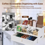 2-Tier Coffee Bar Organizer with Clear Acrylic Top, Built-in Drawer and Leather Handle Pull for Countertop, Stylish Coffee Station Storage Box for Accessories, Pods, Great Gifts for Home