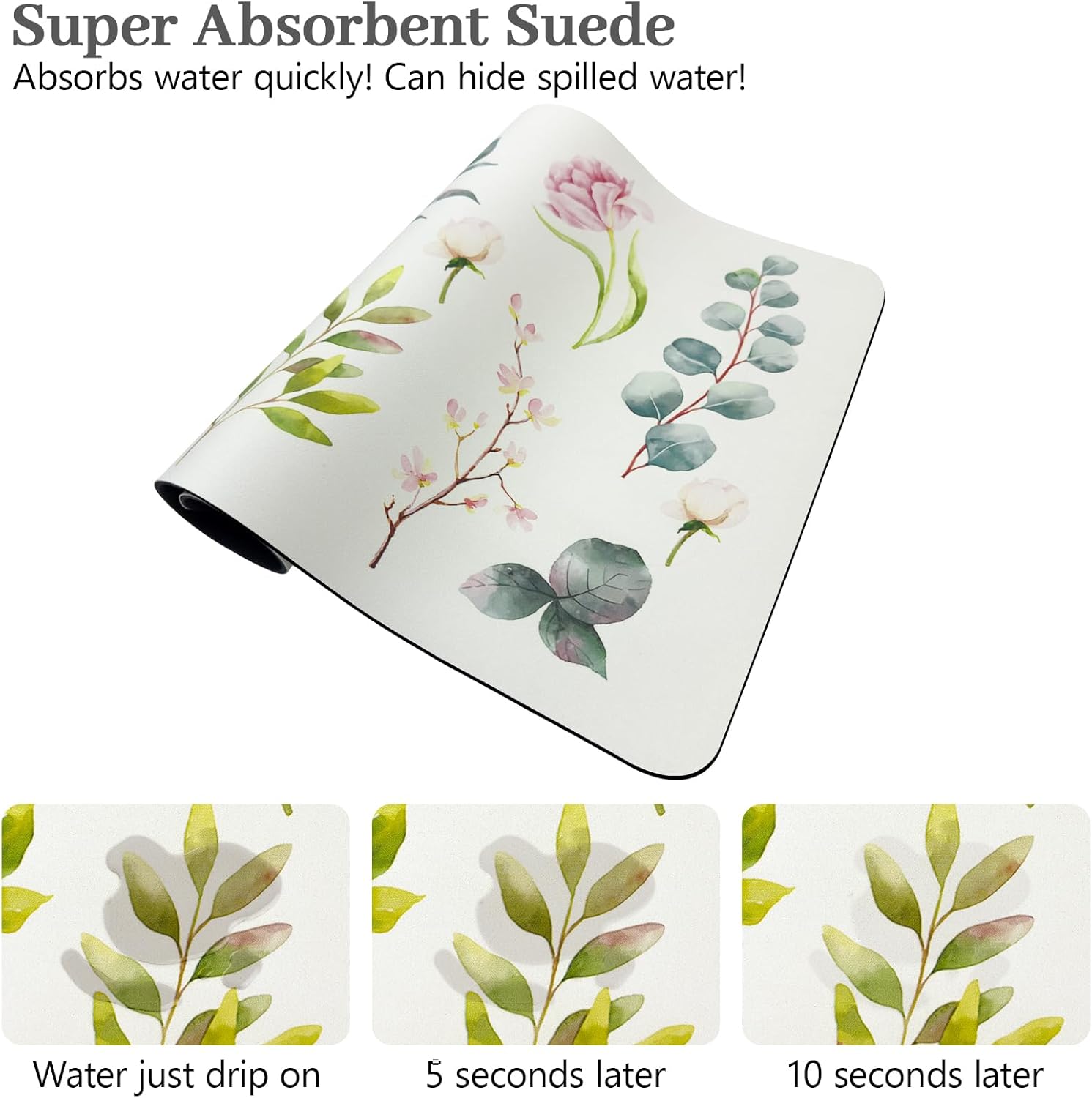 Bloss Mat for Coffee Station, Dish Drying Mat, Kitchen Counter Mat, Absorbent Water Hide Stain Rubber Backed Dish Drying Pad(24"x16", Rose)