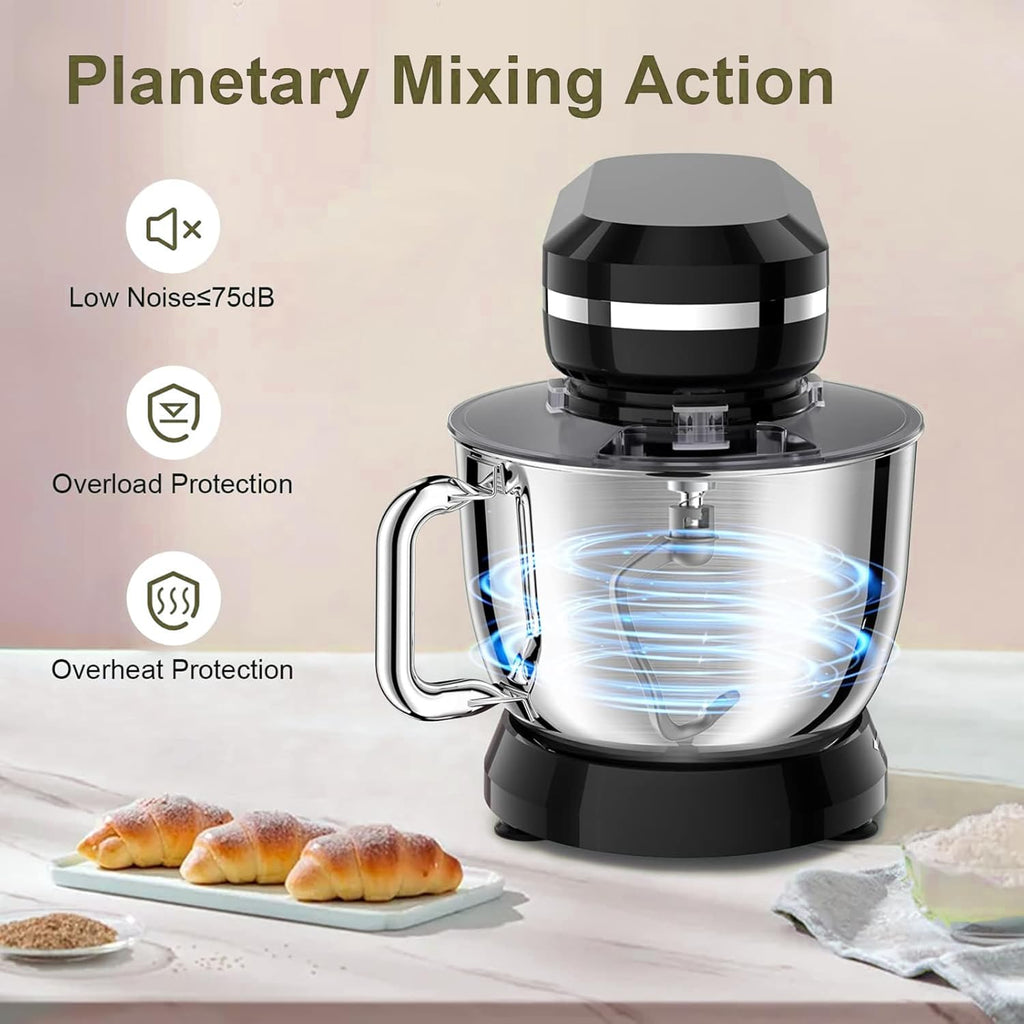 Household Stand Mixer with 6.5 Quart Bowl, Electric Food Mixer 10+p Speeds 660W, Kitchen Tilt-Head Bread Dough and Cake Mixers with Dough Hook, Whisk, Beater, Splash Guard and Egg Separator (Black)