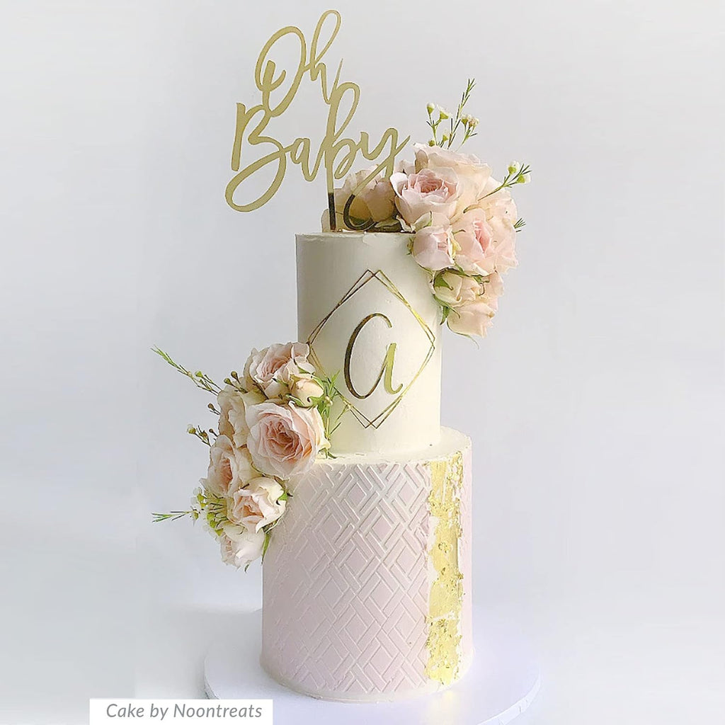 Cake Baking Stencil - Seamless Delicate Pattern for Decorating Tall Double Barrel Cake to Use with Buttercream, Royal Icing, Ganache, Paint, Airbrush (RHOMBA)