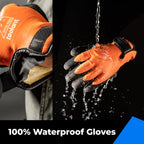 100% Waterproof Gloves for Men and Women, Winter Work Gloves for Cold Weather, Touchsreen, Thermal Insulated Freezer Gloves, With Grip, Orange, Large